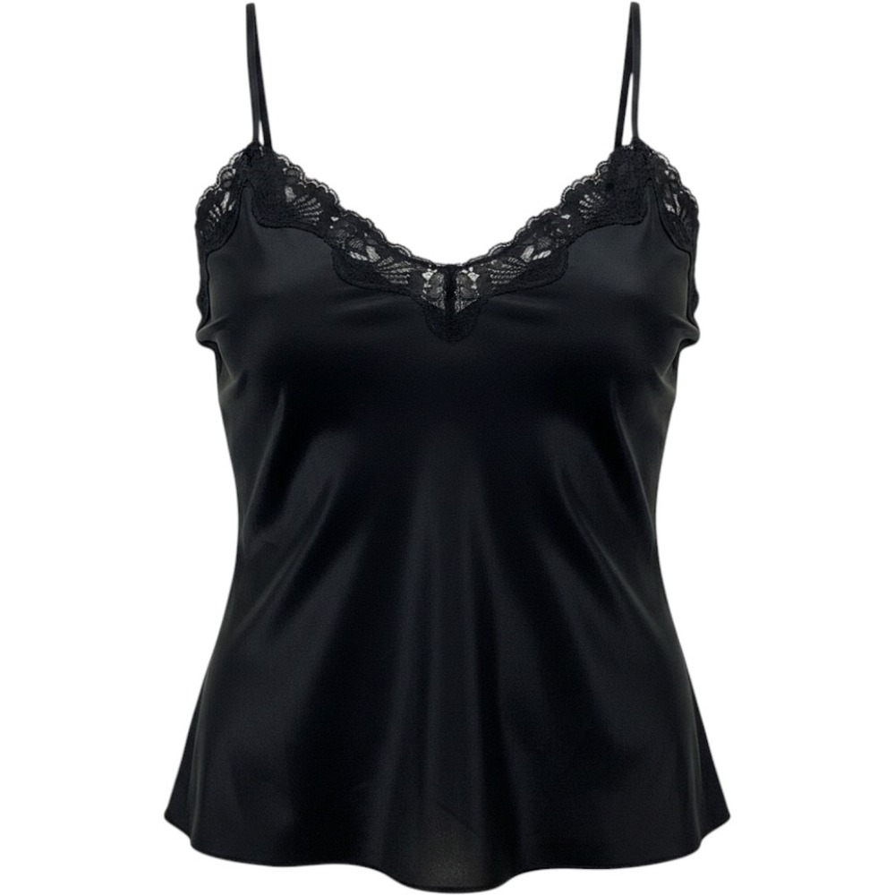 Vintage Y2K Lady Lynne Tank Top Women M Black Satin Lace Fitted Fairy Whimsigoth